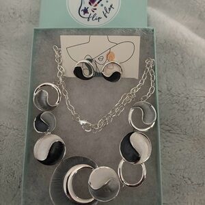 Silver and Black Necklace Set